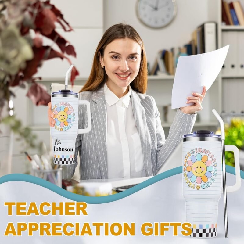 DIY Custom Teacher Appreciation Gifts for Men Women DIY Name Thank You Teacher Tumbler Mug 40OZ Smile Sunflower Stainless Steel Cup for Birthday Graduation Back to School Teacher’s Day Retirement Gift - Image 6