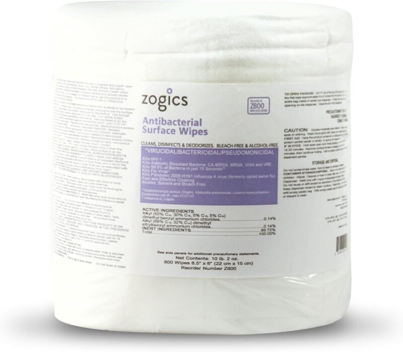 Zogics Antibacterial Wipes, EPA Registered Surface and Gym Equipment Disinfecting Wipes (800 Wipes) + Reusable Wipe Bucket Dispenser - Image 9