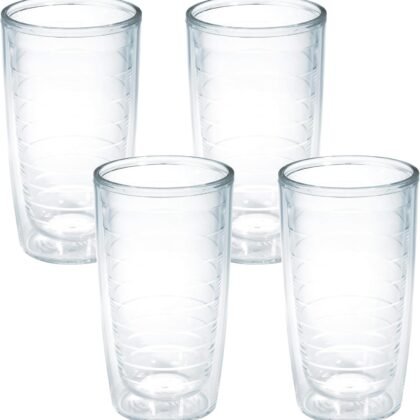 Tervis Clear & Colorful Tabletop Made in USA Double Walled Insulated Tumbler Travel Cup Keeps Drinks Cold & Hot, 16oz - 4pk, Clear
