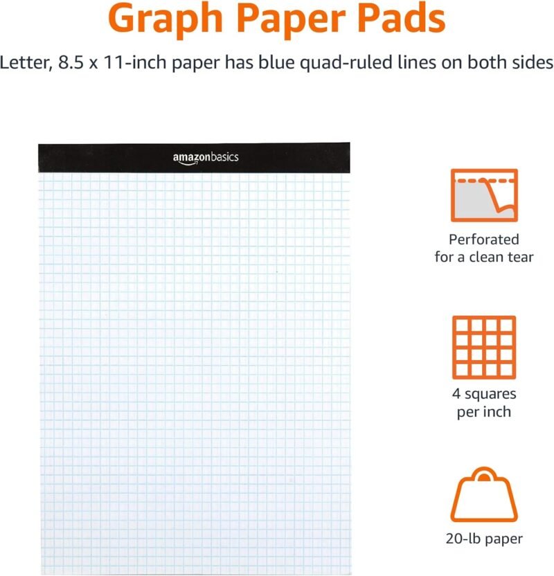 Amazon Basics Quad Ruled Graph Paper Pad, 600 Sheets, 6 pack of 100 Sheets, White, Letter Size 8.5 x 11-inch - Image 2