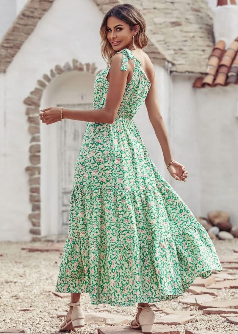PRETTYGARDEN Women's Summer Floral One Shoulder Maxi Dress Knot Ruffle Boho Beach Vacation Wedding Guest Long Dresses - Image 3