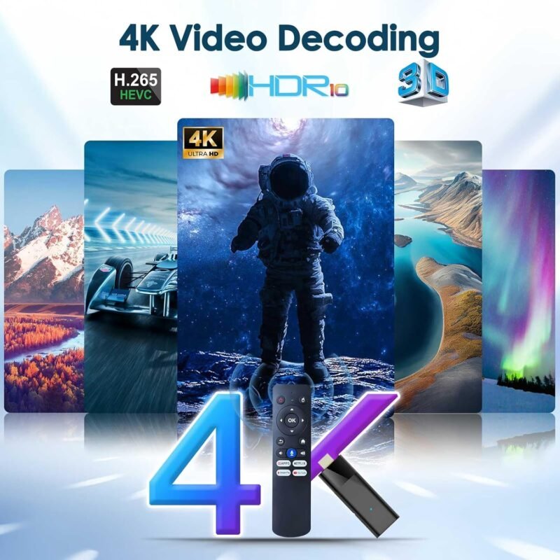 BL Android TV Stick 4K, 2025 Android TV Stick 10.0 2GB RAM 16GB ROM, Tv Stick 4K Ultra HD H313 CPU Supports 2.4G/5G Wi-Fi Bluetooth 5.0 USB HDR10 with Bluetooth Voice Remote Control - Image 3