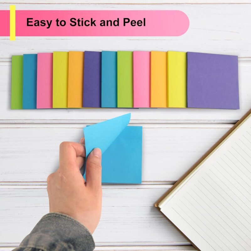 OHOME Sticky Notes - 12 Pads, 3”x3” - Colorful Self-Stick Post Notes Bulk - Office Desk Accessories | Teacher Classroom Must Haves,Aesthetic School Supplies for Home,Stocking Stuffers for Women - Image 4