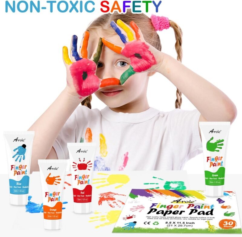 AROIC 8PCS Washable Finger Paint for Kids, Non-Toxic Finger Paints 8Colors, Art Supplies for Toddlers, Painting Supplies for Kids Boys Girls Gifts, Hand Paint DIY Crafts - Image 6