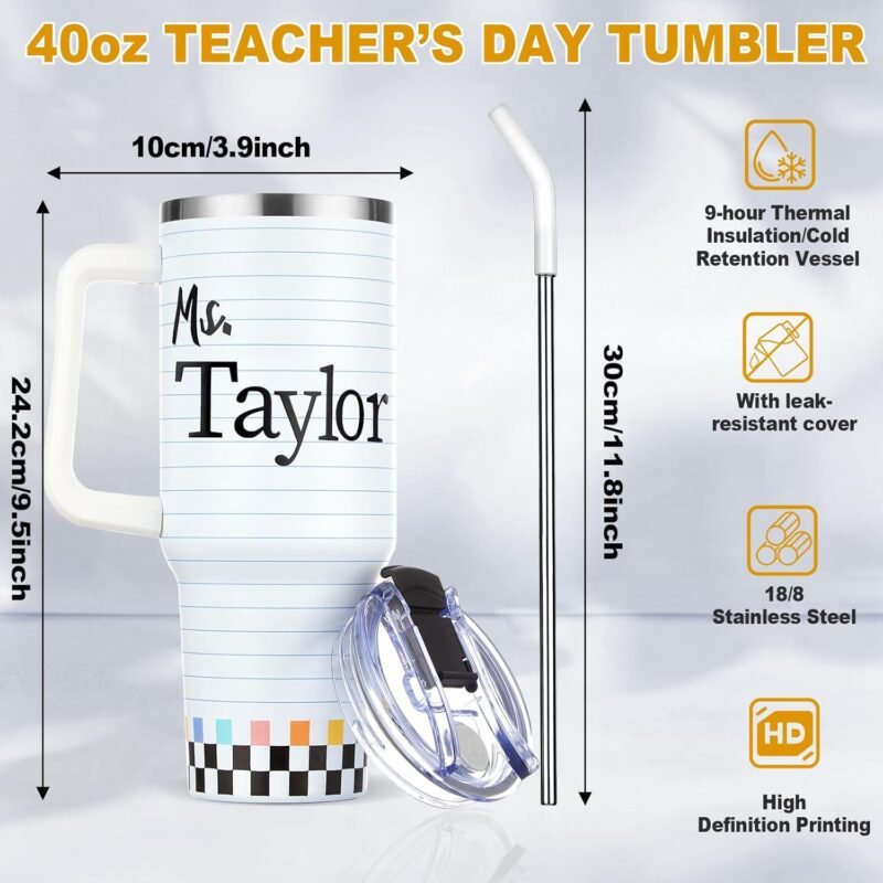 DIY Custom Teacher Appreciation Gifts for Men Women DIY Name Thank You Teacher Tumbler Mug 40OZ Smile Sunflower Stainless Steel Cup for Birthday Graduation Back to School Teacher’s Day Retirement Gift - Image 2