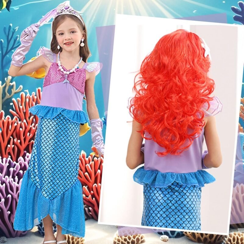Little Girls Mermaid Costume Princess Dress Up Ariel Outfits with Accessories Wig Birthday Party Halloween Cosplay - Image 4