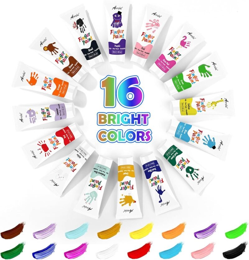 AROIC 16Colors Kids Washable Finger Paint, Non-Toxic, Art Painting Supplies for Toddlers, Finger Painting Supplies for Kids, Hand Paint Set DIY Crafts - Image 2