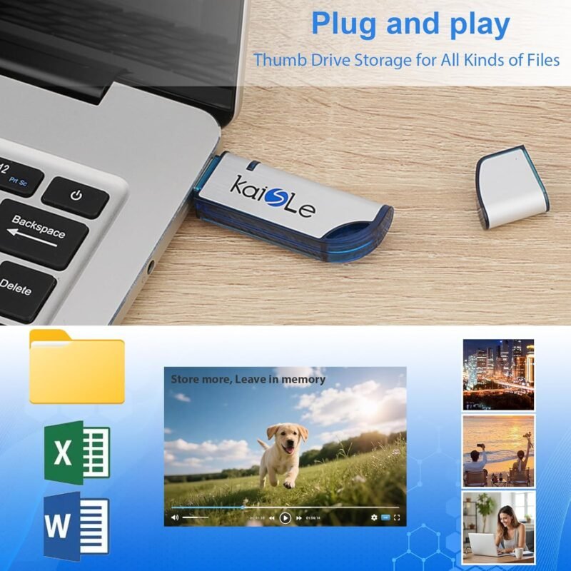 64GB USB Flash Drive, External USB Flash Memory Storage Thumb Drive, Portable Flashdrive with Keychain, 64 GB USB 2.0 Memory Stick exFAT Data Storage Jump Drives for Computers - Image 3
