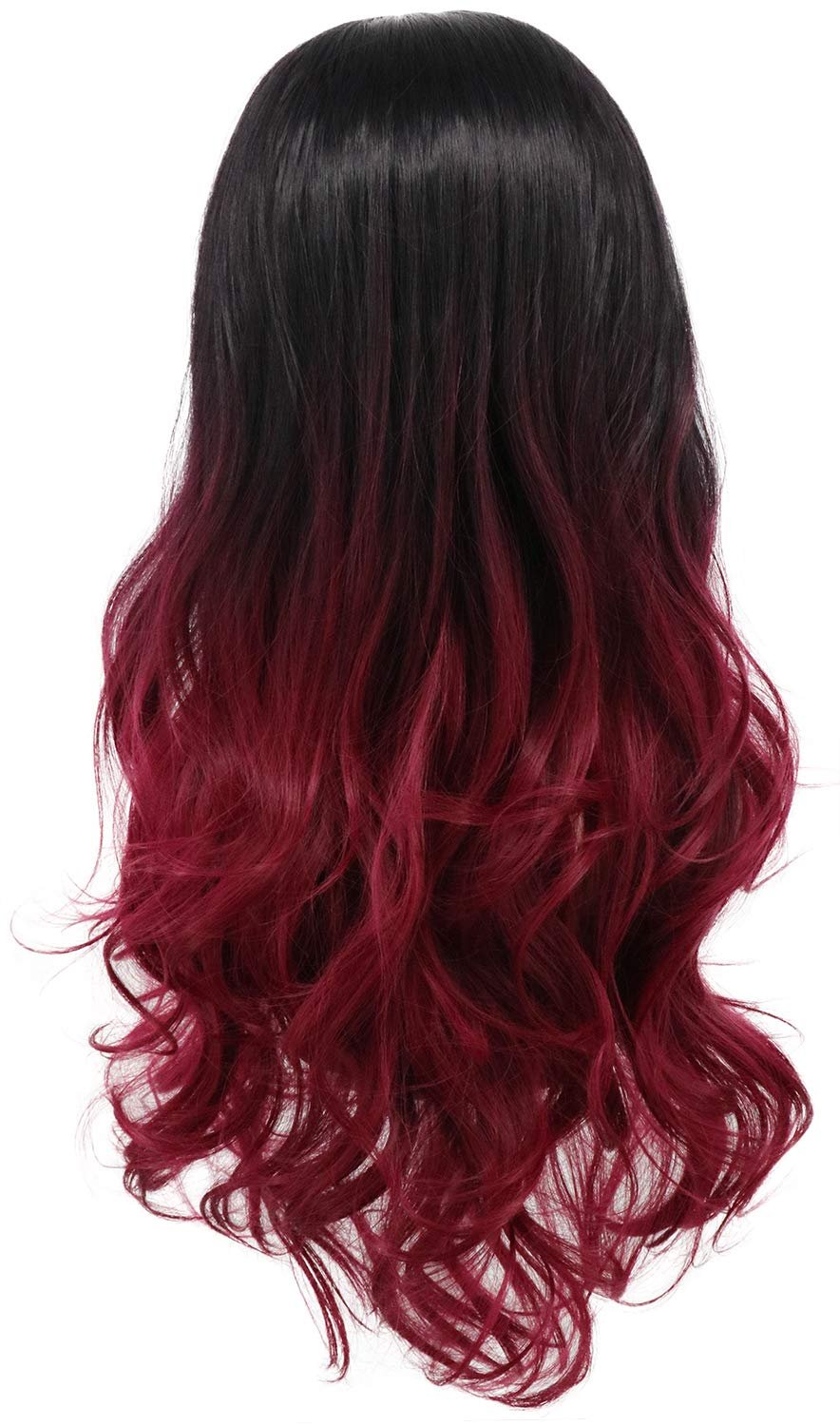 yuehong Long Wavy Two Tone Ombre Black Dark Red Women Wig Anime Cosplay Costume Wigs - Image 4