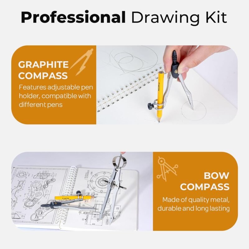 Nicpro 22 PCS Compass Geometry Tools with Case, Drafting Tools Geometry Set with Swing Arm Protractor, Rulers, Metal Compass, Divider, Square Set, Pencil, Drawing Supplies for Kids Student School Math - Image 3