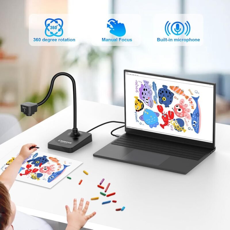 AlKOR USB Document Camera for Teaching & Distance Learning,Manual Focus Webcam with Mic, Foldable Design for Mac/Windows/Chromebook-Online Classes, Web Conferencing & Live Demos,Remote Work - Image 2