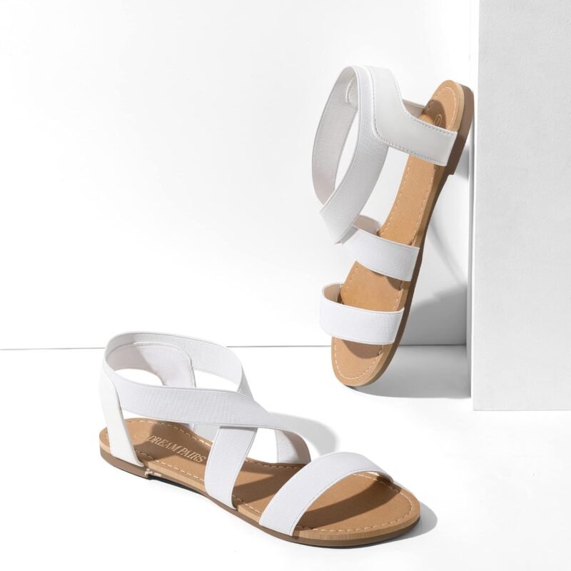 DREAM PAIRS Women's Elastic Ankle Strap Flat Sandals Summer Dressy Shoes Cute Strappy Gladiator Sandals - Image 3