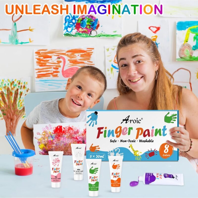 AROIC 8PCS Washable Finger Paint for Kids, Non-Toxic Finger Paints 8Colors, Art Supplies for Toddlers, Painting Supplies for Kids Boys Girls Gifts, Hand Paint DIY Crafts - Image 7