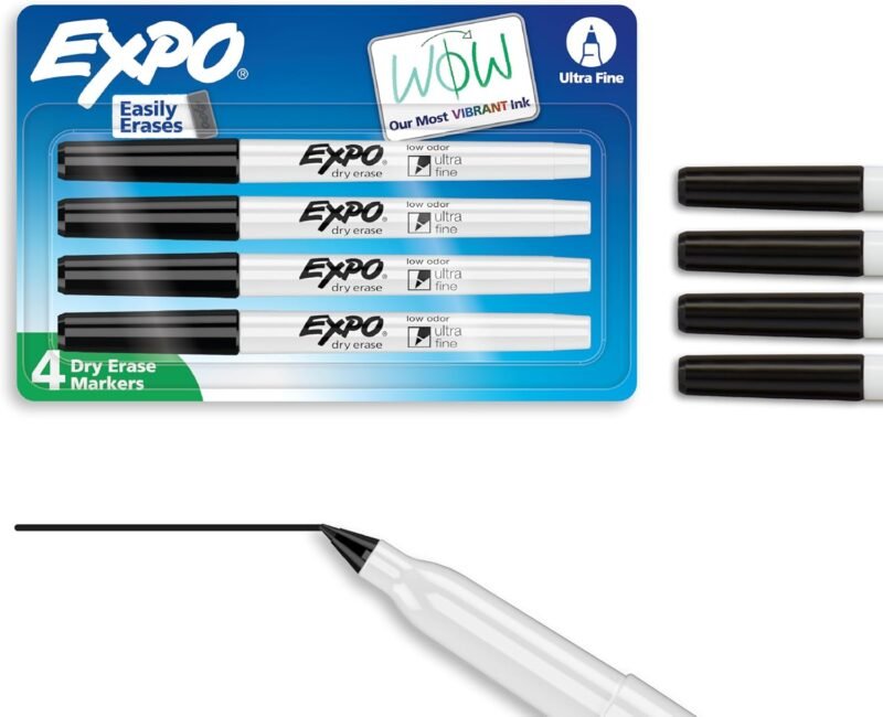 Expo Low-Odor Dry Erase Markers, Ultra-Fine Tip, Black, 4 Count