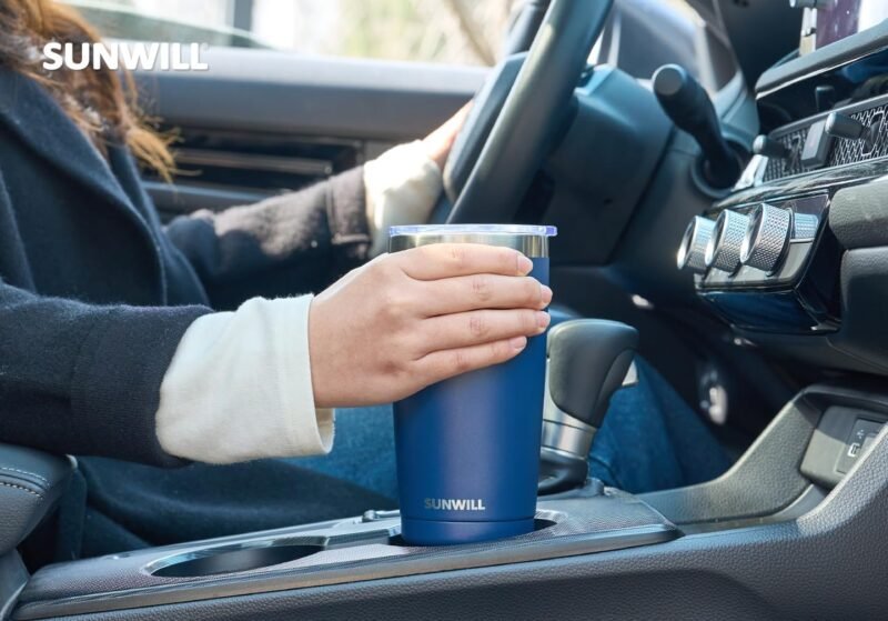SUNWILL Travel Coffee Tumbler 20 oz, Insulated Mug with Lid, Stainless Steel Cup for Outdoor, Powder Coated Navy - Image 6