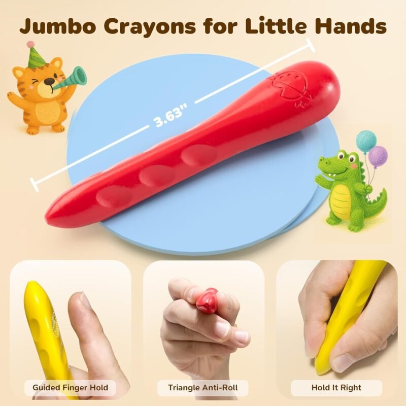 12 Colors Crayons for Kids Ages 4-8 with Coloring Book & Bonus Stickers, Non-Toxic & Washable Triangle Crayons for Toddlers 1-3, Fat Brain Toys for Art Supplies and Ideal Gifts for Kids - Image 2