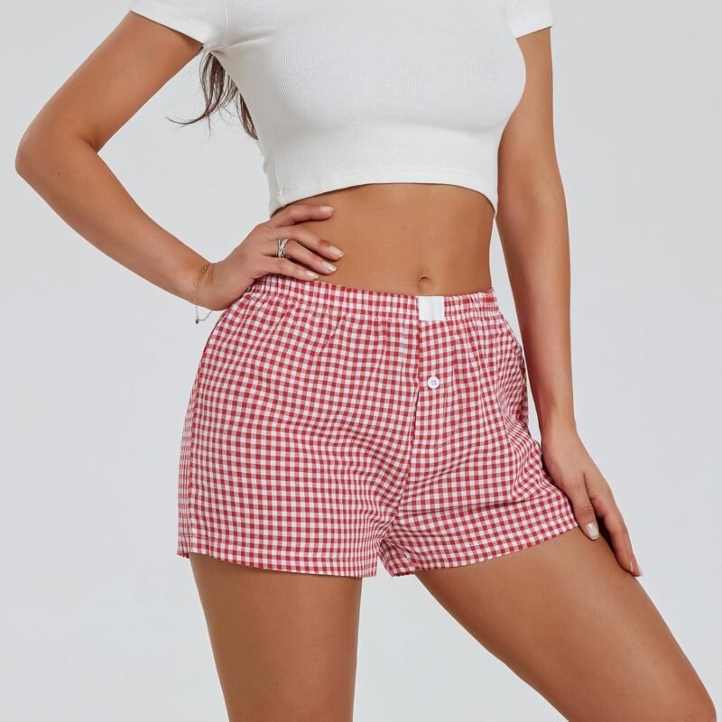 NUFIWI Women Y2k Pajamas Shorts Gingham Cute Pj Short Pants Plaid Lounge Shorts Sleep Bottoms Elastic Boxers Streetwear - Image 7