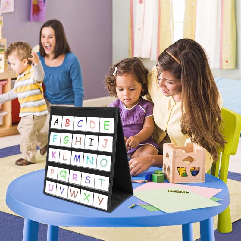 EAMAY Desktop Pocket Chart, Tabletop Teaching Classroom Pocket Charts Double-Side and self-Standing Pocket Chart for Kindergarten, Home Use or Classroom (Black) - Image 7