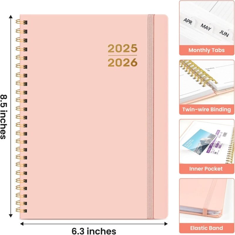 Academic Planner 2025-2026 For Women & Men, Monthly and Weekly Calendar Planner, Jul 2025 - Jun 2026, A5 (6.3" x 8.5"), Teacher Student Planning Book with Tabs, Ideal for Office School Supplies - Pink - Image 4