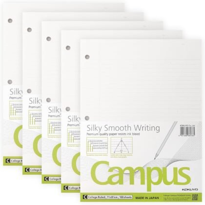 ​​Kokuyo Campus Loose Leaf Paper for 3 Ring Binders, Smooth Writing Lined Paper, 500 Sheets, 11” x 8-1/4”, College Ruled, Bleeding-Resistance, School Suppliers, Made in Japan (WSG-NO-887G1)