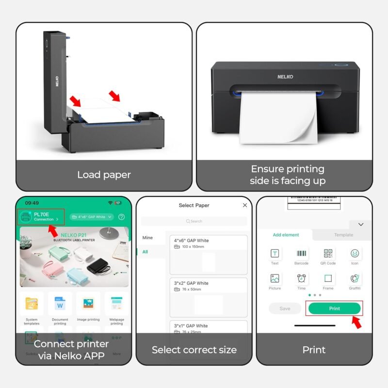 Nelko Bluetooth Thermal Shipping Label Printer, Wireless 4x6 Shipping Label Printer for Shipping Packages, Support Android, iPhone and Windows, Widely Used for Amazon, Ebay, Shopify, Etsy, USPS - Image 7
