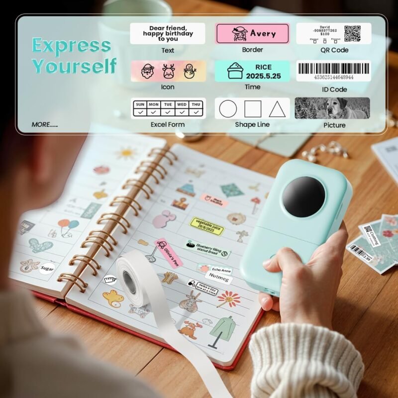Phomemo D30 Label Maker Machine, Portable Bluetooth Mini Label Printer, Smartphone Handheld Thermal Sticker Small Labeler Multiple Templates Font Icon Inkless Custom Label for Home Kids School Items - Image 4