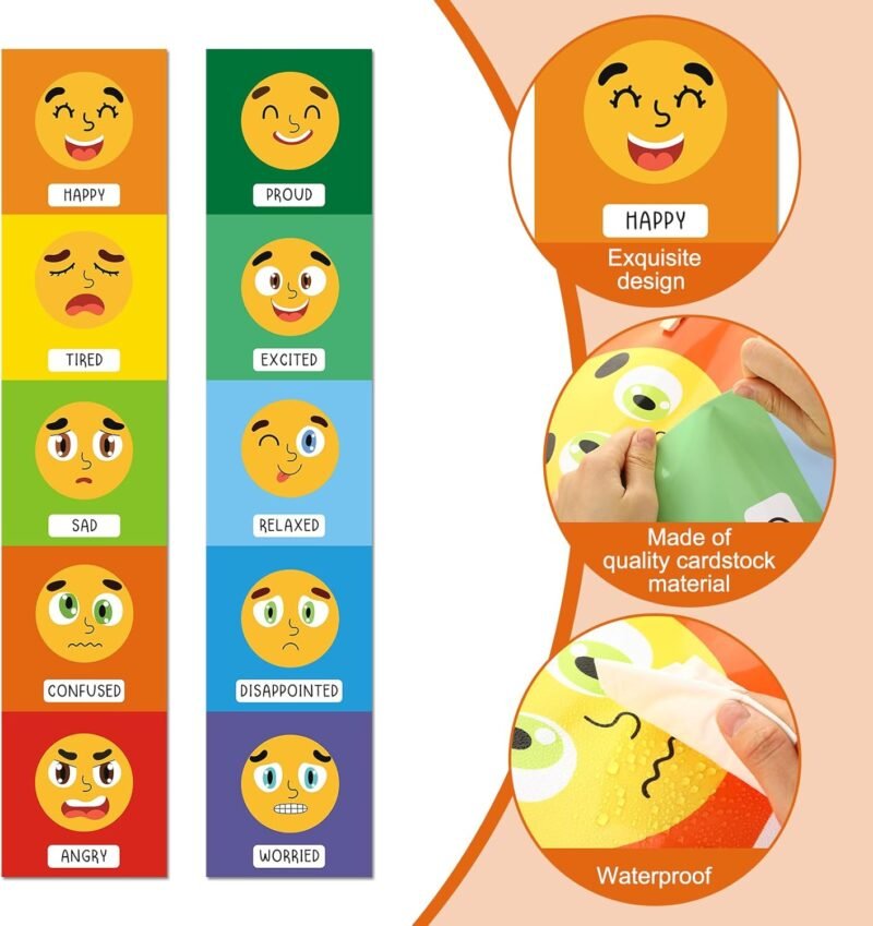 Kosiz 2 Pcs Feeling Emotions Chart Posters Feeling Control Charts Classroom Emotional Regulation Posters with 30 Pcs Clips Emotion Tracker for Classroom Must Haves Supplies, 50 x 10 Inch(Classic) - Image 3