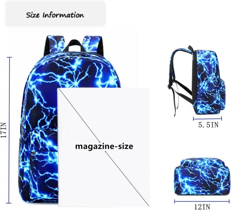 Boy School Backpack Elementary Middle Lightning Bookbag Laptop Teenager Waterproof Lightweight 17 Inches (1-Blue) - Image 2