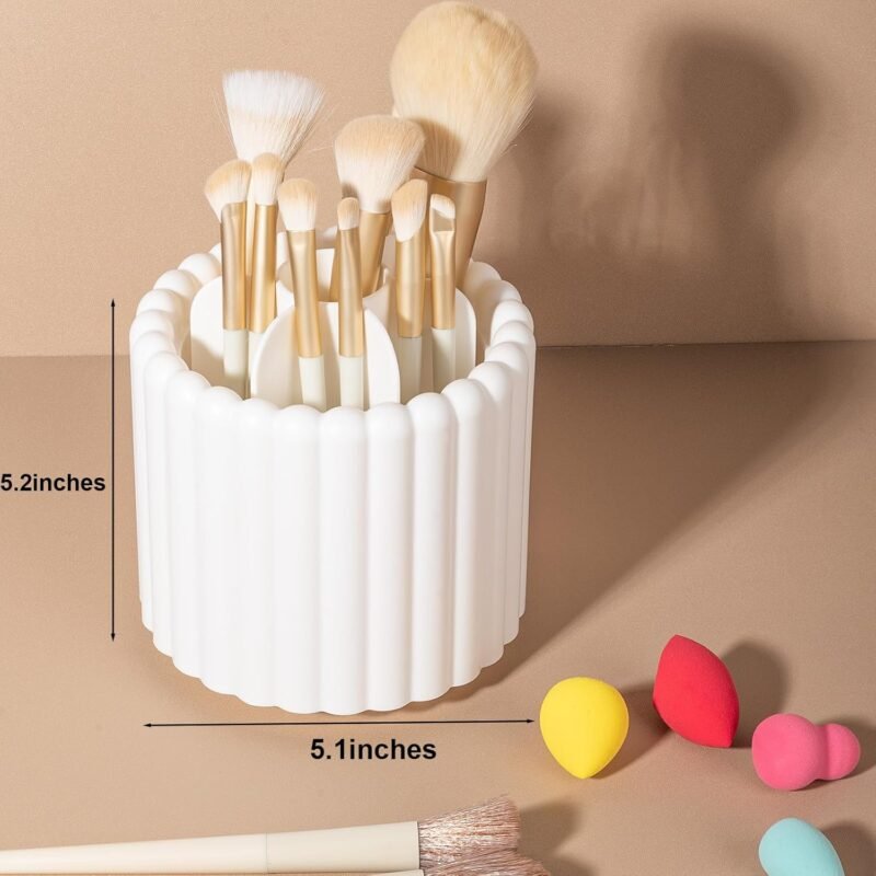 Anyoifax 360 Rotating Makeup Brush Holder 7 Slots Make Up Brush Organizer Removable Spinning Cosmetic Brushes Storage Pen Holder for Vanity, Dresser, Desk, White - Image 7