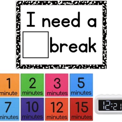 Calm Down Corner Supplies Classroom Special Education I Need a Break Visual Support Including Magnetic Break Card and Timer Visual Timer for Classroom Education Calming Corner Kit
