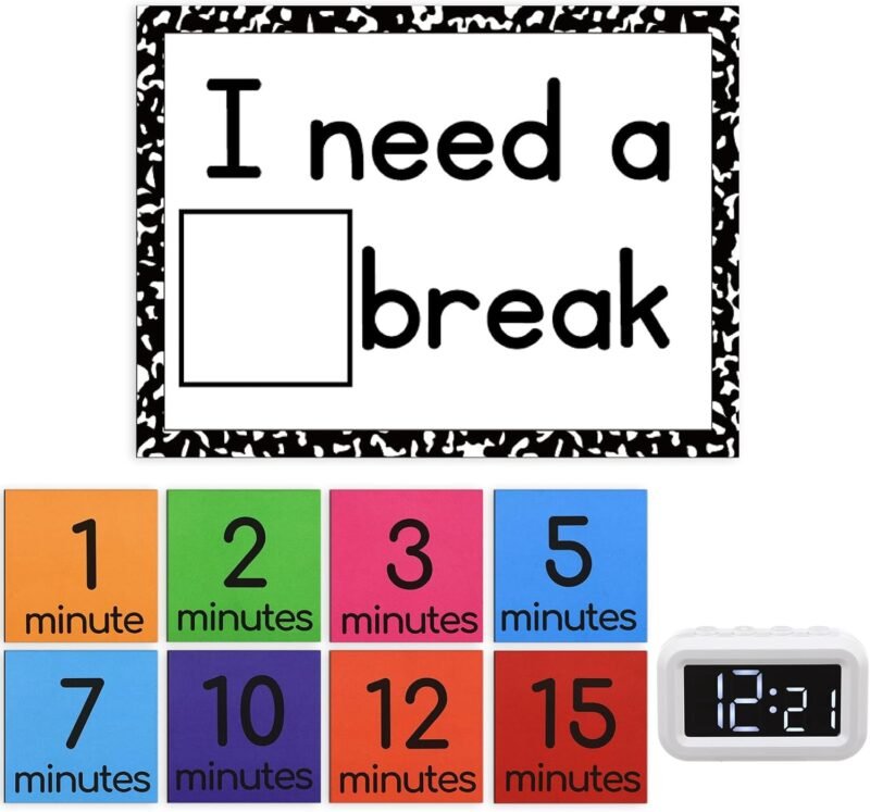 Calm Down Corner Supplies Classroom Special Education I Need a Break Visual Support Including Magnetic Break Card and Timer Visual Timer for Classroom Education Calming Corner Kit