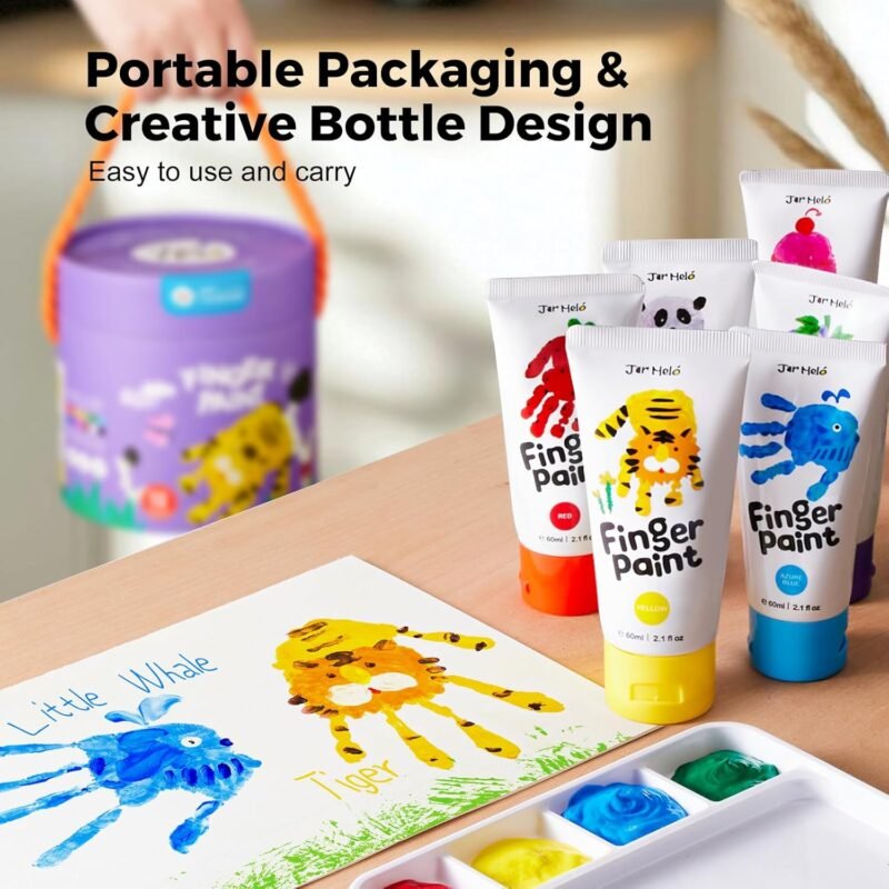 Jar Melo Washable Finger Paints for Toddlers, 10 Colors Large Capacity (2.1fl oz), Non Toxic Baby Paint for Hand and Feet, Safe Art Supplies, Preschool Learning Gifts for Kids Age 2+ - Image 3