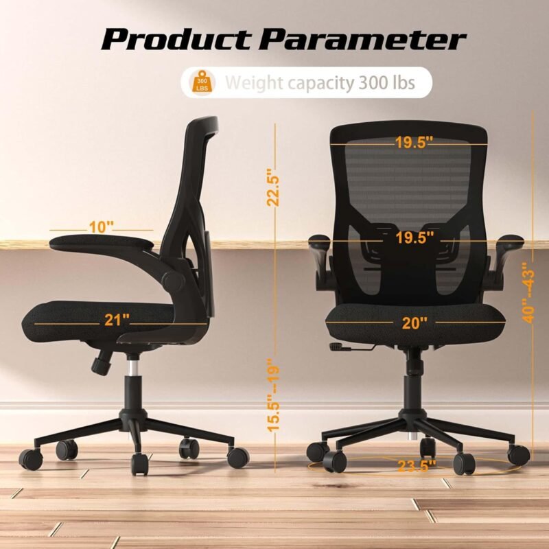Ergonomic Office Chair for Long Hours & Lower Back Pain Relief – Memory Foam Seat Cushion, Adjustable Padded Lumbar Support, and Padded Flip-up Armrests, Ideal for Office or Study, Black - Image 2