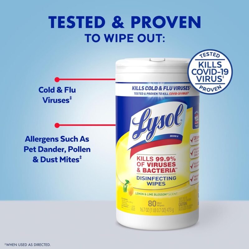 Lysol Disinfectant Wipes Bundle, Multi-Surface Cleaning Wipes, For Disinfecting & Cleaning, contains Lemon & Lime Blossom, Crisp Linen, & Mango & Hibiscus, 3x80 ct, (240 ct Total) - Image 2