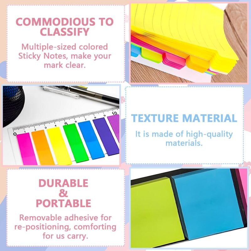 Sticky Notes Set 710 Pack, Divider Sticky Notes Tabs, Office Supplies, Planner Sticky Note Dividers Tabs, Book Notes, Back to School Supplies (710pcs) - Image 4
