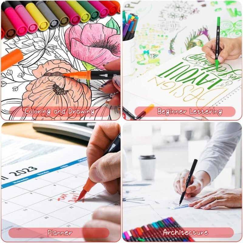 Dual Markers Brush Pens, 36 Fine Point Art Marker, Double Tip Colored Pen for Adult Coloring Hand Lettering, School Classroom Art Suppliers - Image 4