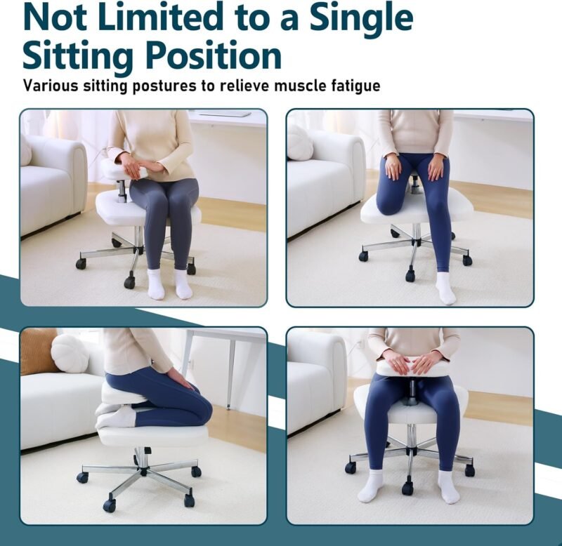 Meditation Chair Ergonomic Cross Legged Chair ADHD Chair with Wheels,Kneeling Chair for Office and Home,ADHD Chairs for Adults(White) - Image 5