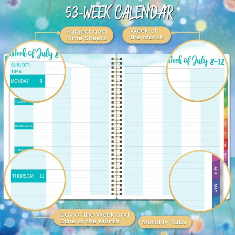 Teacher Planner 2025-2026 - Planner 2025-2026, Teacher Lesson Planner from July 2025 to June 2026, 11" x 8.3", Weekly & Monthly Lesson Plan Book for Teachers - Blue Floral - Image 4