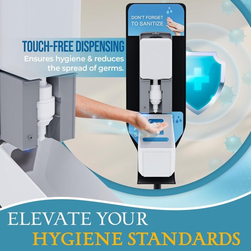 Automatic Hand Sanitizer Dispenser with Stand - Touchless Sanitizer Station for High-Traffic Areas, Malls, Schools, & Offices, Refillable - Image 3
