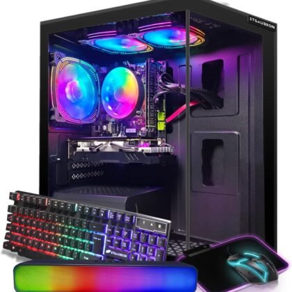 STGAubron Gaming PC Desktop, Radeon RX 580 16G GDDR5, Intel Core i7 up to 3.9G, 16G RAM, 512G SSD, 600M WiFi, BT 5.0, RGB Fan x3, RGB BT Sound Bar, Windows 10 Home