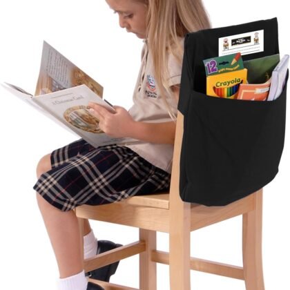 Seat Sack Medium Chair Storage Pocket - 15 Inches Black - Organizer for Classroom Chairs, Durable and Spacious, Storage and Organization