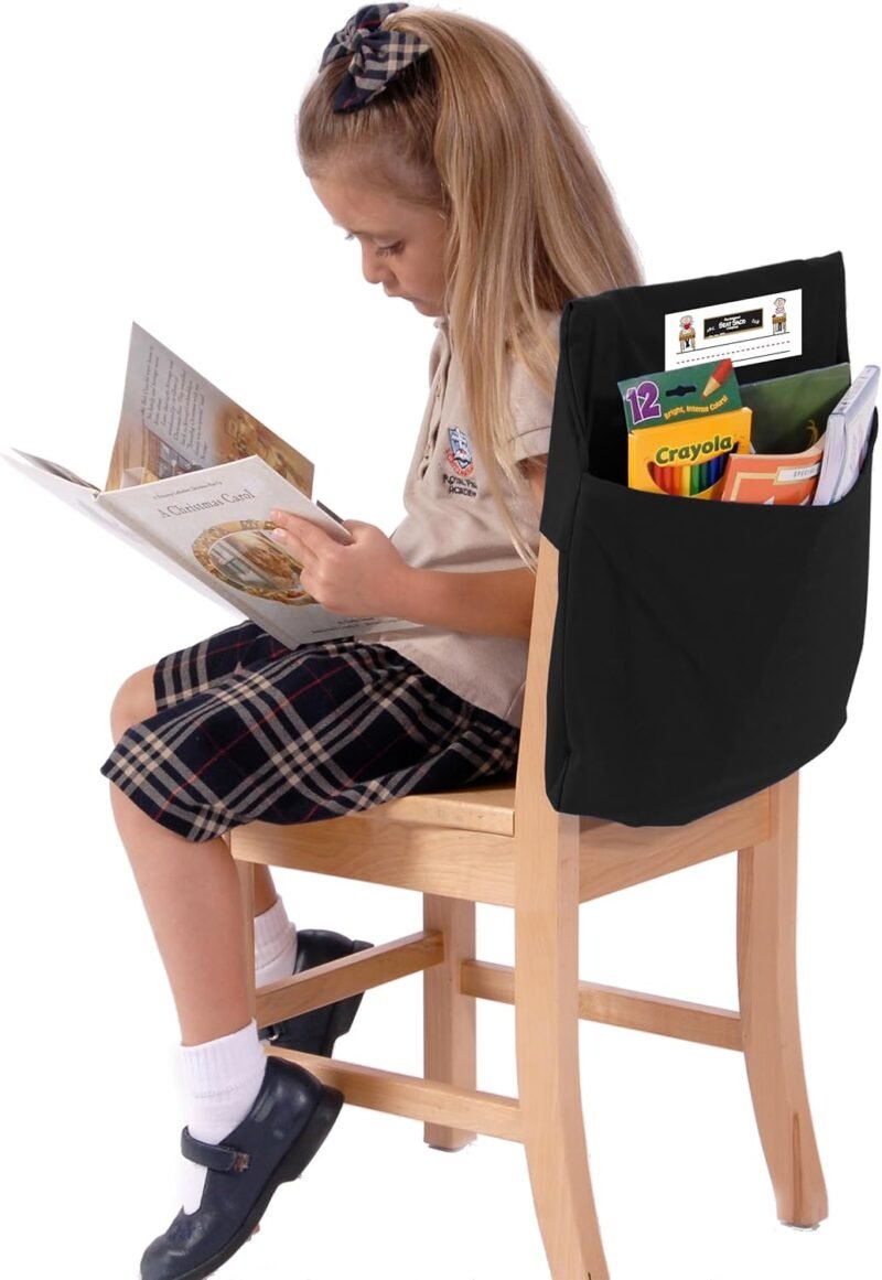 Seat Sack Medium Chair Storage Pocket - 15 Inches Black - Organizer for Classroom Chairs, Durable and Spacious, Storage and Organization