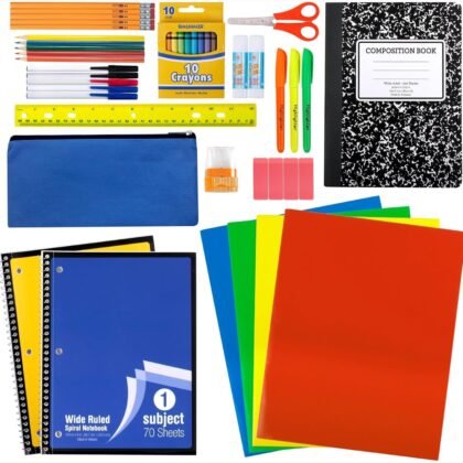 Trail maker 45 Piece School Supply Kit Grades K-12 - School Essentials Includes Folders Notebooks Pencils Pens and Much More!