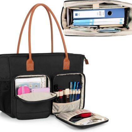 CURMIO Teacher Tote Bag for Women, Large Work Tote for Teachers, Laptop Messenger Bag for School, Black (Bag Only)
