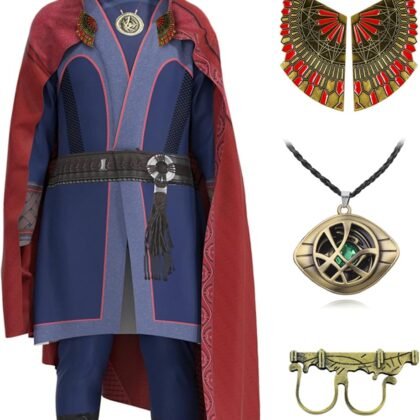 CICOCI Kids Strange Costume Cosplay Dr Cape Jumpsuit Ring Props with Magic Power Necklace(size 160)