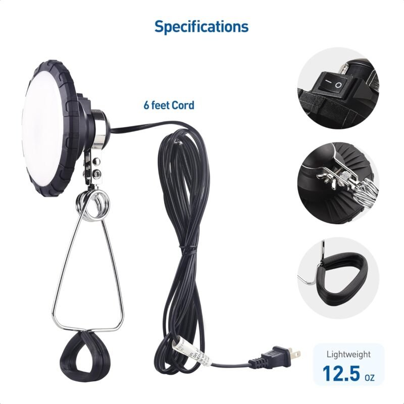 [ETL Certified] Cable Matters Portable LED Clamp Light for Workshop, Clamp On Light (LED Clamp Work Light) with 6 feet Cord, 800 Lumens, 9.5Watts, 5000K Daylight - Image 6