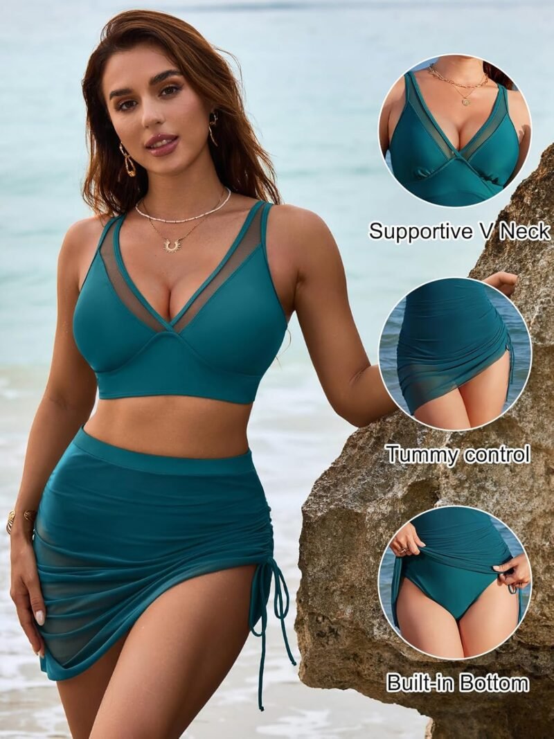 Blooming Jelly Womens Swim Skirt High Waisted Bikini Sets Tummy Control Swimsuits Mesh Sarong Wraps Bathing Suits - Image 2