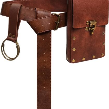 Belt Pouch Waist Bag Fanny Pack Steampunk Phone Holder Medieval Bag Leather Belt Renaissance Cosplay Costume Accessories (1-Brown)