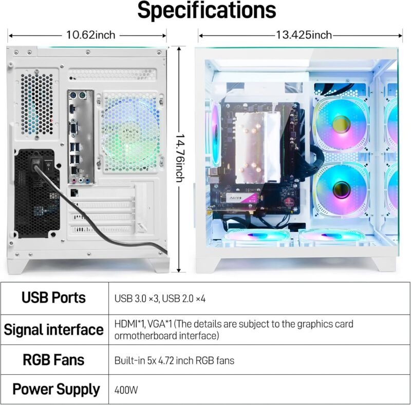 LXZ Desktop PC Computer Ryzen 5-5600GT 8 core 3.6GHz, 16G DDR4 RAM, 512G NVME SSD, Tower Computer with 400W Power Supply for Working, Home and Office (White) - Image 4