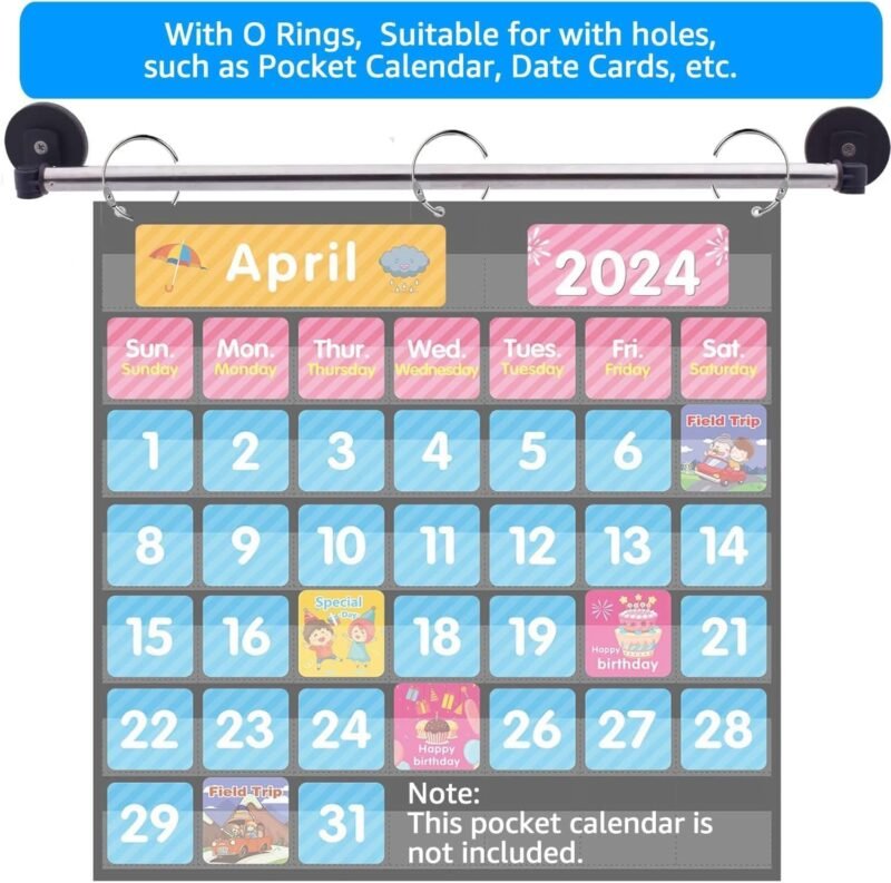 Magnetic Rod for Classroom Whiteboard, Magnets Anchor Chart Paper Holder for Calendar Pocket Chart, Magnetic Flip Calendar Date Display, Teacher Kids Curtain Hanging Black White Decor Accessories Set - Image 4